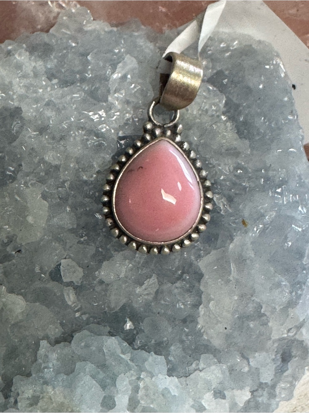 Pink Conch Shell Teardrop Sterling Silver Pendant - Southwestern